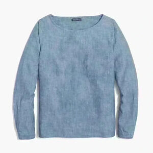 J. Crew Women’s Chambray Popover Shirt with Pocket Long Sleeve Blue Size XXS